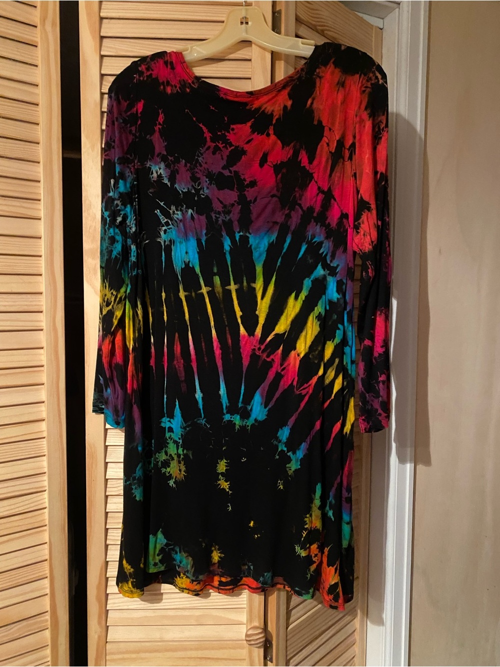 Billabong Black Tie-Dye Long Sleeve Dress with Neon Pink, Yellow & Teal